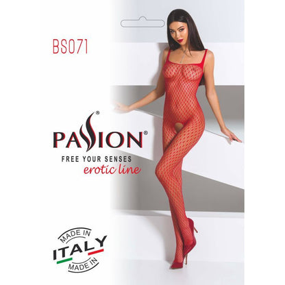 Passion Lingerie Bodystocking Bs071 Red - White V1055-7FU45822100008