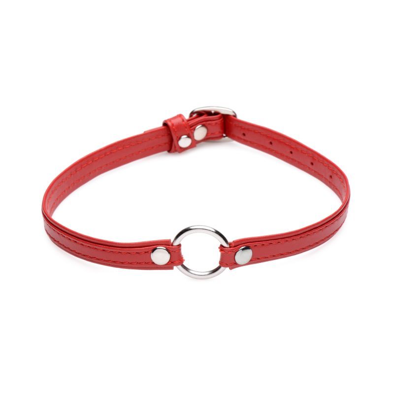Master Series Fiery Pet Leather Choker W Silver Ring Red V1055-7GK45863100012