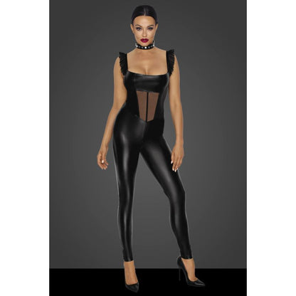 Noir Power Wetlook Overall With Tulle Panel Black V1055-7IR45903100027