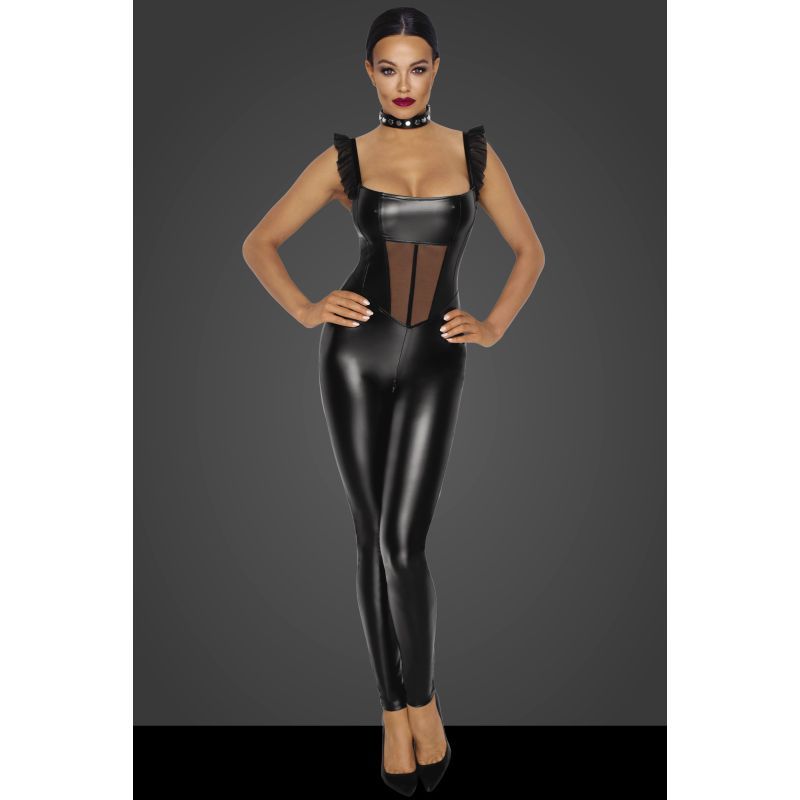 Noir Power Wetlook Overall With Tulle Panel Black V1055-7IR45903100027