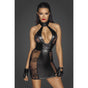 Noir Power Wetlook Short Tulle Dress With Inserts Corset Binding Black V1055-7IR45903100030