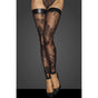 Noir Tulle Stockings W Patterned Flock Embroidery & Power Wetlook Band - Black - Small V1055-7IR45903100033