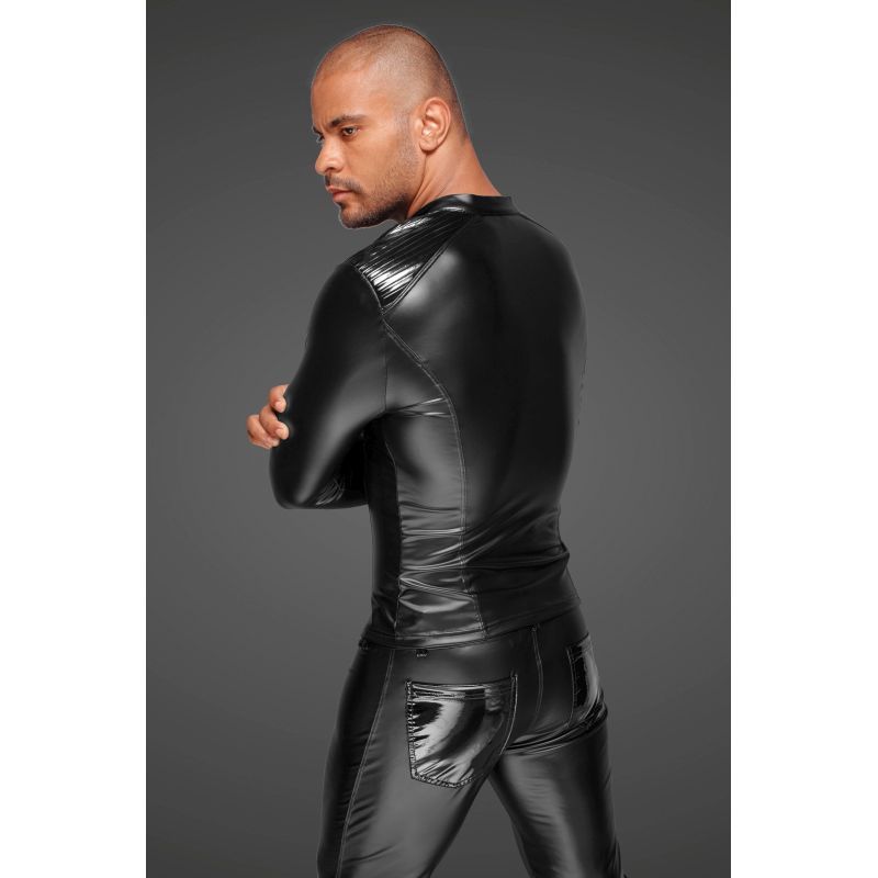 Noir Power Wetlook Mens Jacket Pleated Pvc Epaulets Black V1055-7IR45903100048