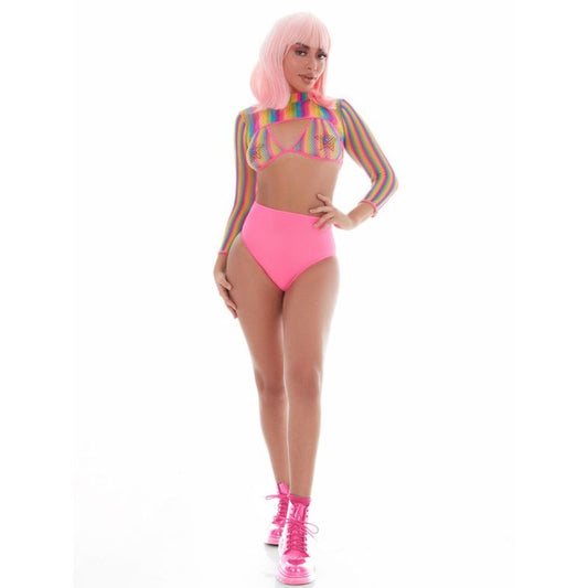Pink Lipstick Rainbow Shrug Bikini Top Hot Pants Net Set Includes Pasties One Size V1055-7IR45903100097