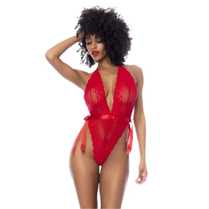 Red Lace Bodysuit with Side Ties V1055-7JB45905100049