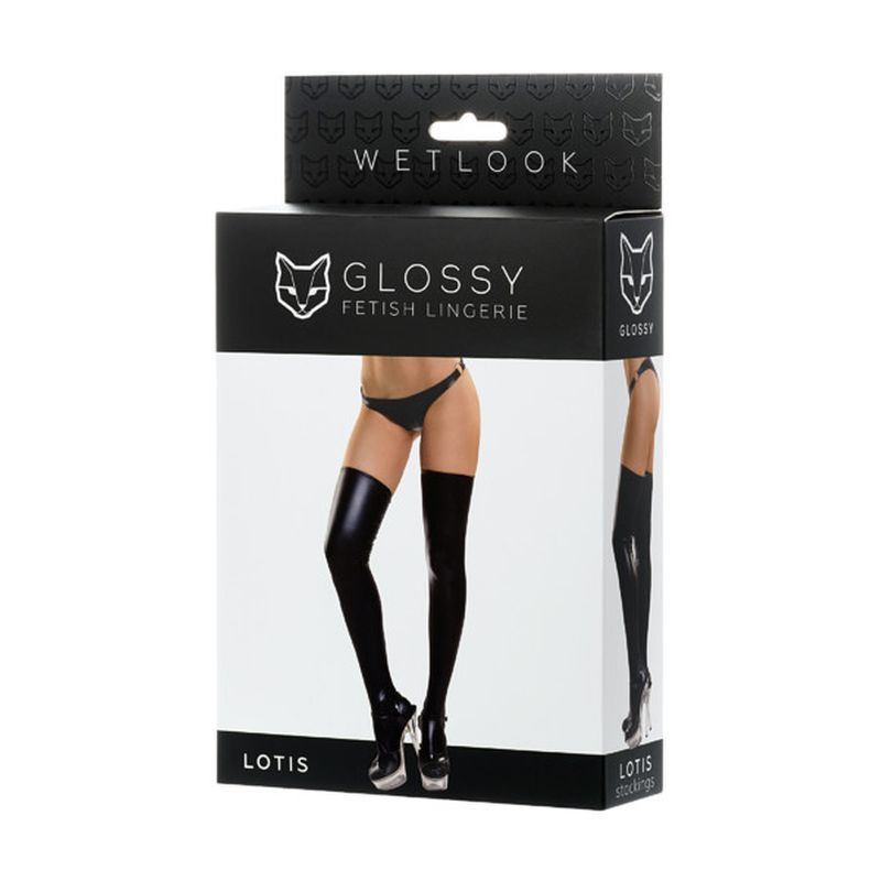 Glossy Wetlook Stockings Lotis - Black - Extra Large V1055-7KI45898100027