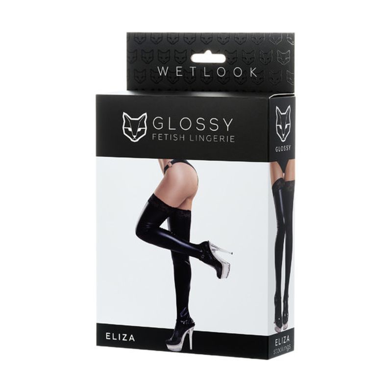 Glossy Wetlook Stockings Lace Insert Eliza - Black - Extra Large V1055-7KI45898100031