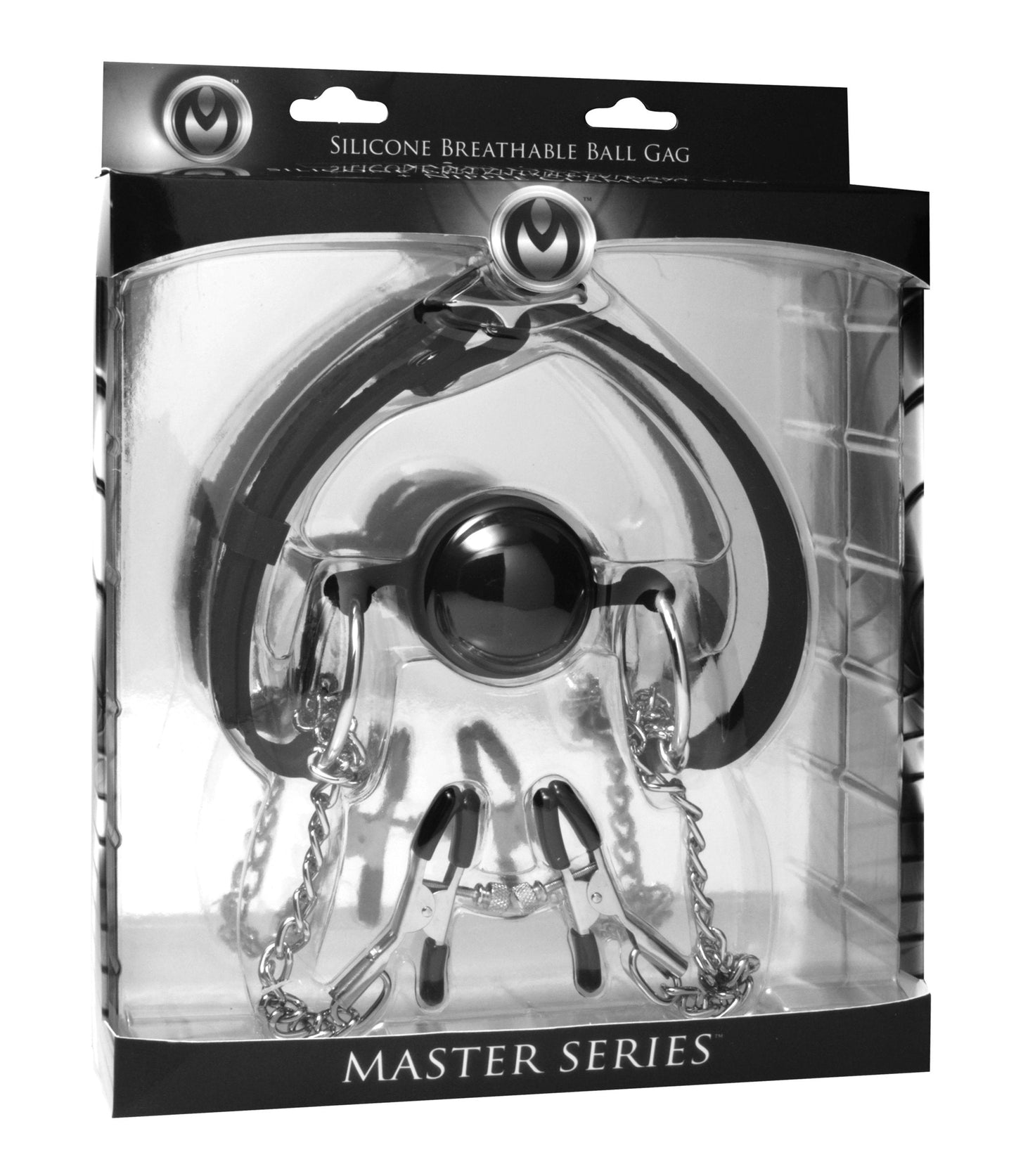 Master Series Hinder Breathable Silicone Ball Gag With Nipple Clamps V1055-7KS45783100030