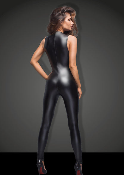 Noir Sleeveless Power Wetlook Overall With Lace V1055-7PY45784100072