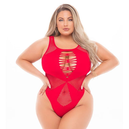 Pink Lipstick Duchess High Neck Bodysuit Black - Red - Queen V1055-7RO45849100018