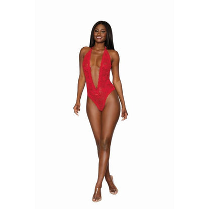 Dreamgirl Heart Back Deep V Neck Teddy Black - Red V1055-7RO45849100049