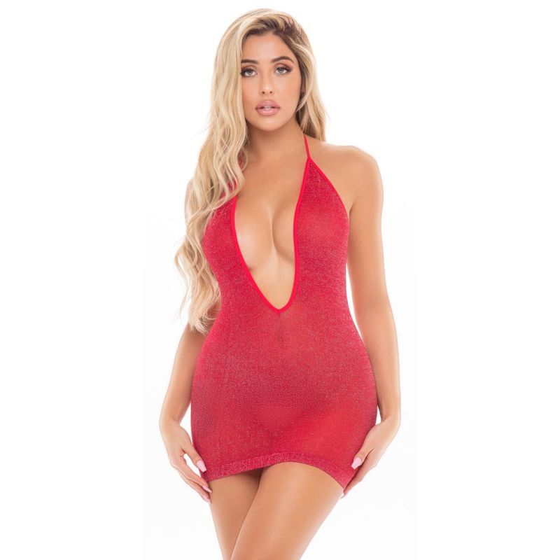 Pink Lipstick Love Bite Plunge Halter Dress Black - Red V1055-7ZT45891100142