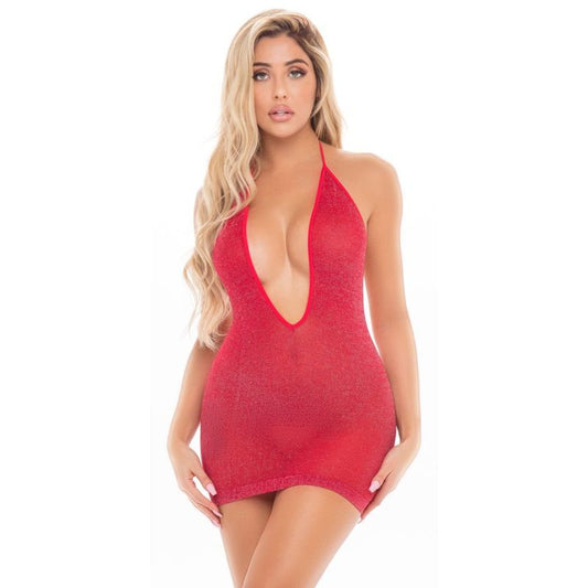 Pink Lipstick Love Bite Plunge Halter Dress Black - Red V1055-7ZT45891100142