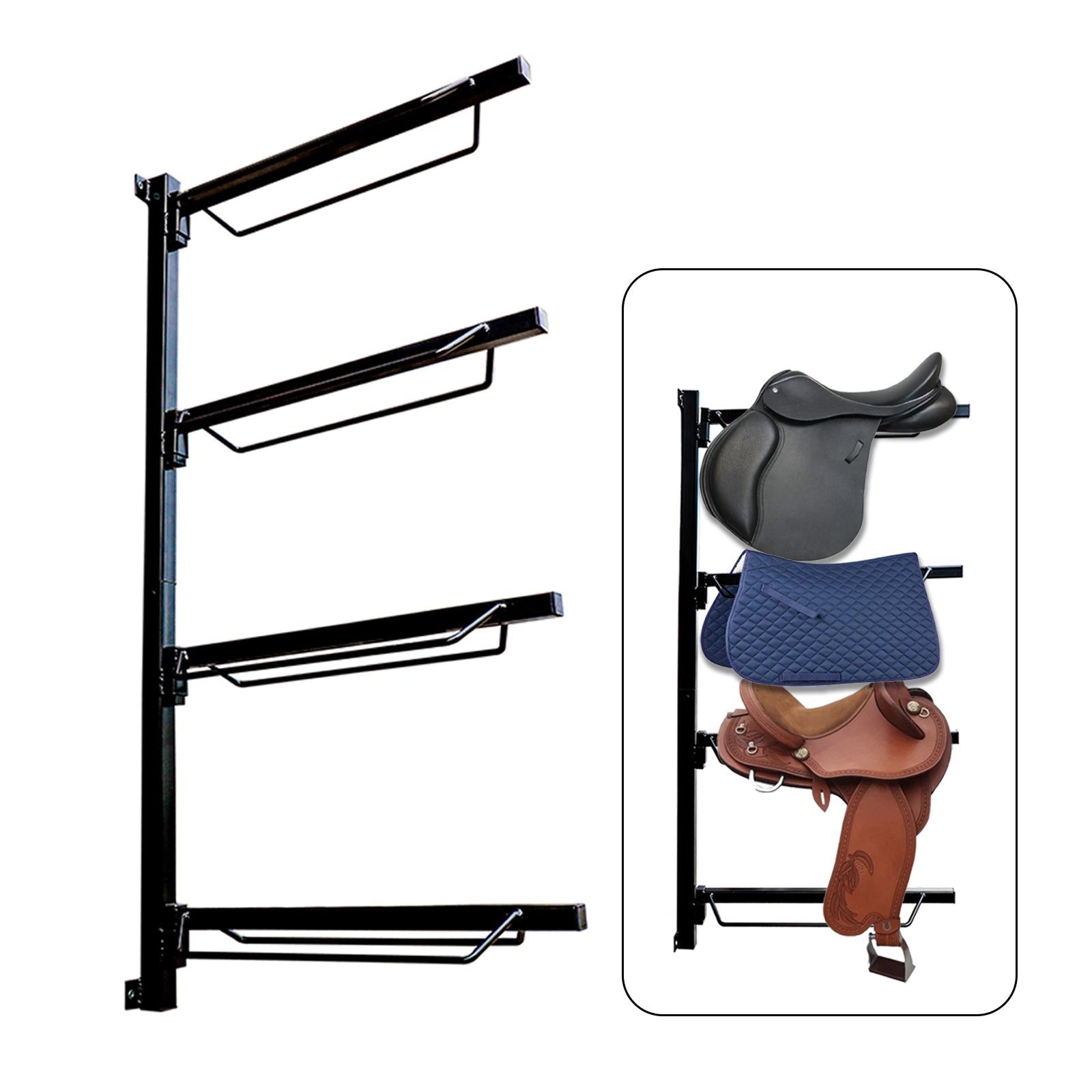 Samland Foldable 4-Tier Saddle Rack Wall Mounted Saddle Stand Space-Saving Steel Holder for Horse Tack V1060-105-21525