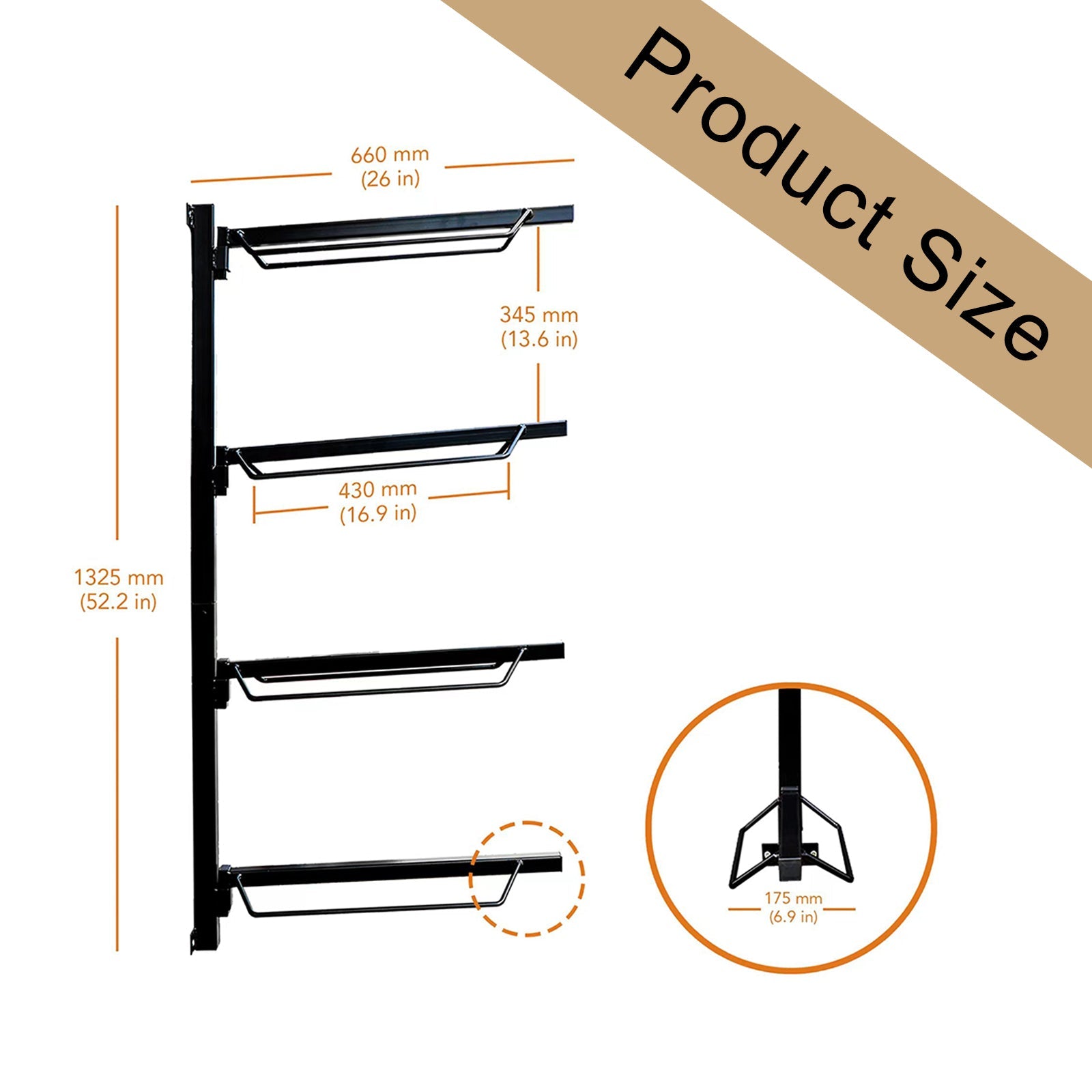 Samland Foldable 4-Tier Saddle Rack Wall Mounted Saddle Stand Space-Saving Steel Holder for Horse Tack V1060-105-21525
