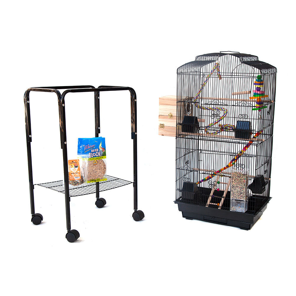 Samland Dome Top High Bird Cage on Stand with Play Toys Black V1060-88703_B