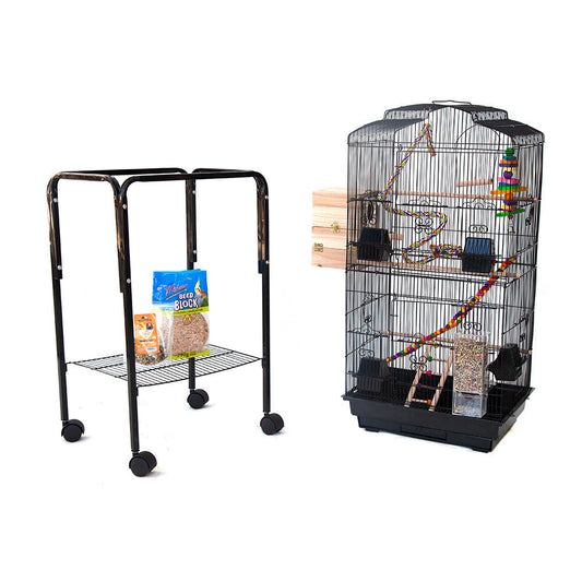 Samland Dome Top High Bird Cage on Stand with Play Toys Black V1060-88703_B