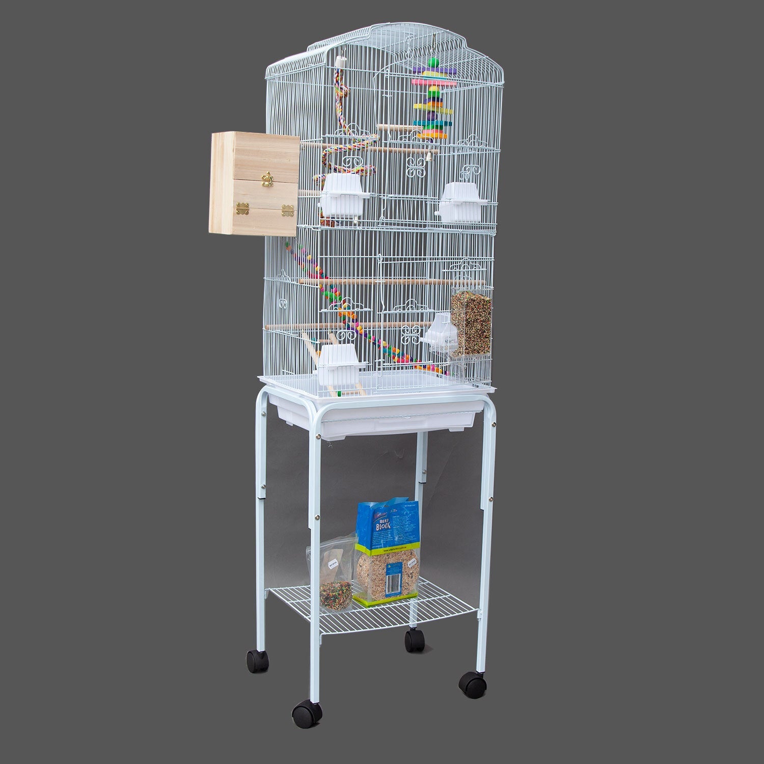Samland DOME TOP HIGH BIRD CAGE ON STAND WITH PLAY TOYS WHITE V1060-88703_W