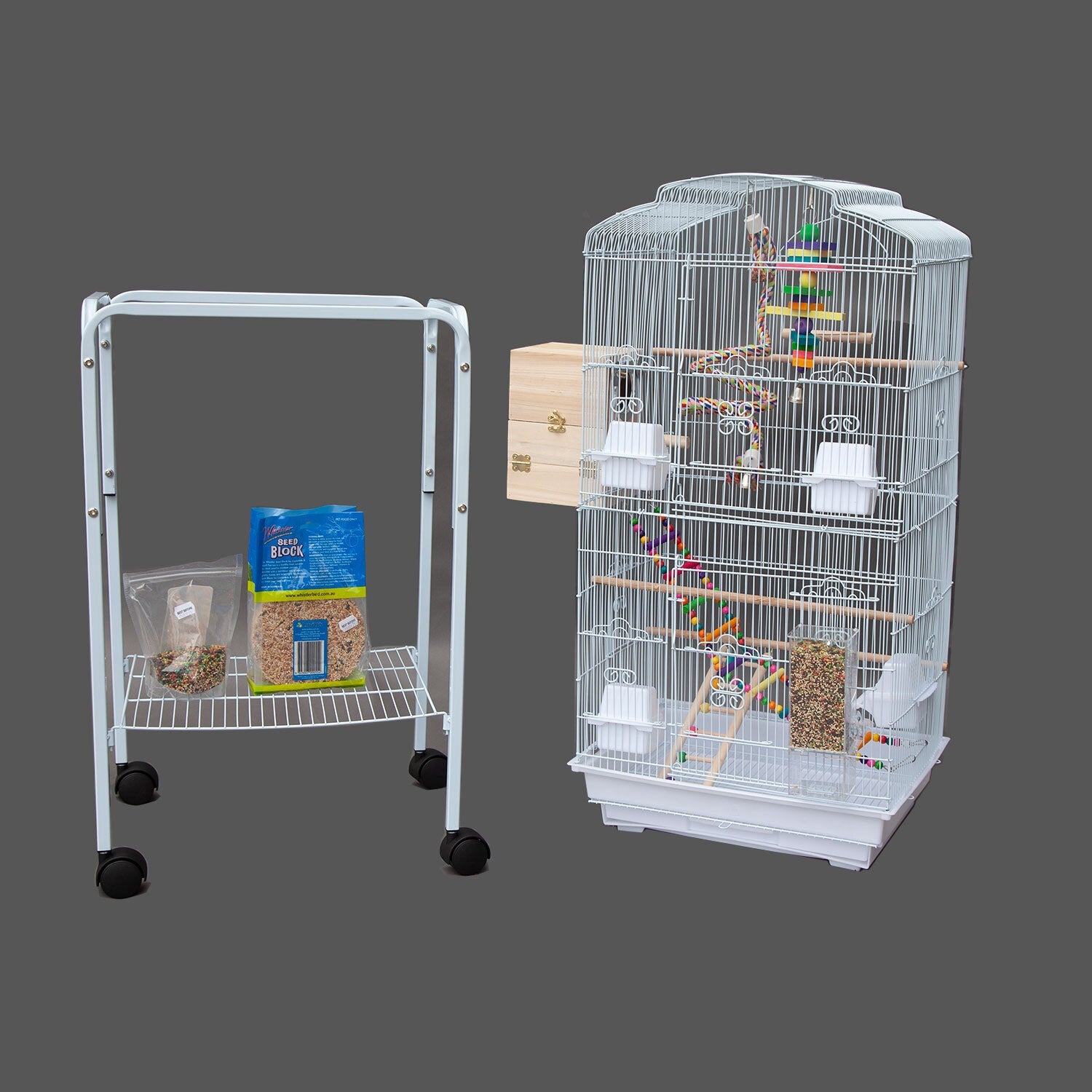 Samland DOME TOP HIGH BIRD CAGE ON STAND WITH PLAY TOYS WHITE V1060-88703_W