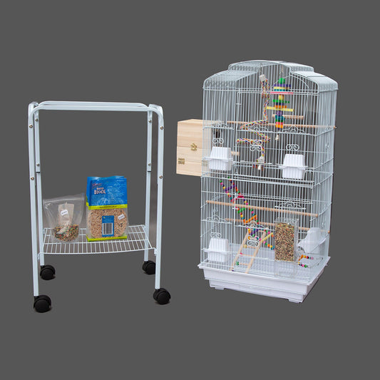 Samland DOME TOP HIGH BIRD CAGE ON STAND WITH PLAY TOYS WHITE V1060-88703_W
