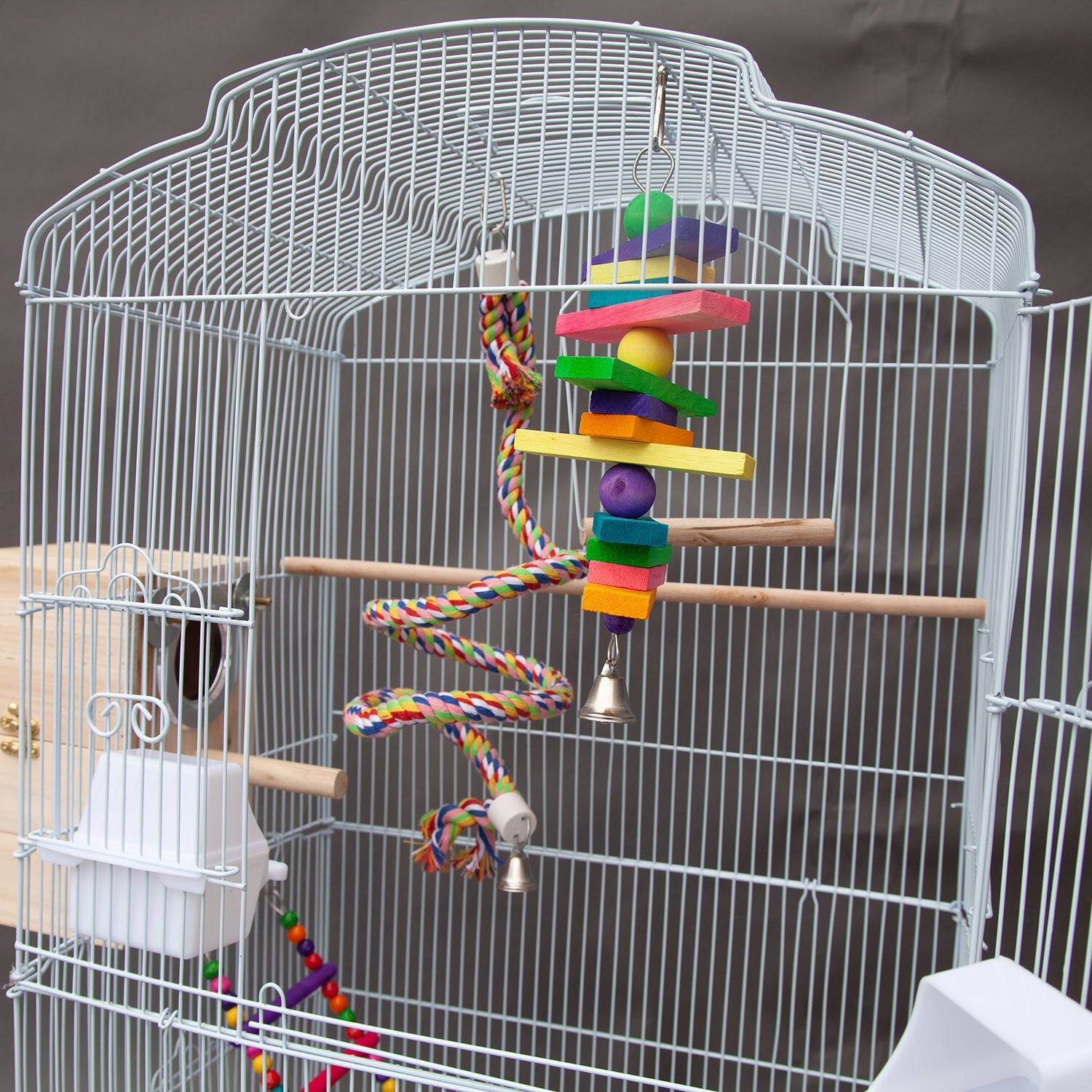 Samland DOME TOP HIGH BIRD CAGE ON STAND WITH PLAY TOYS WHITE V1060-88703_W