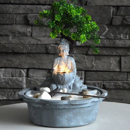 Samland JAPANESE MINIATURE ZEN BONSAI GARDEN WITH BUDDHA WATER FOUNTAIN V1060-BNS01