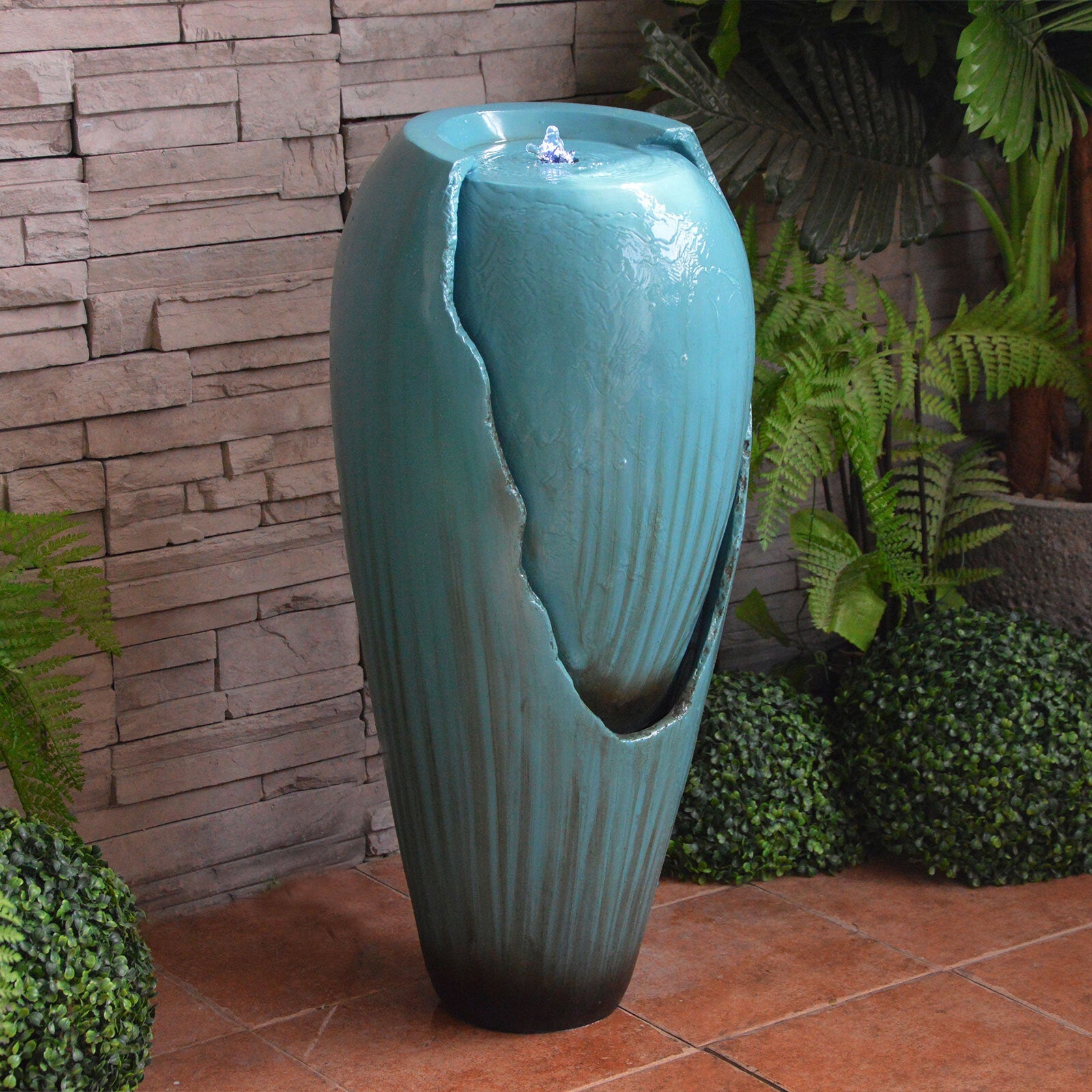 Samland 82CM BROKEN JAR WATER FEATURE FOUNTAIN WITH LED LIGHT BLUE V1060-BPF82G