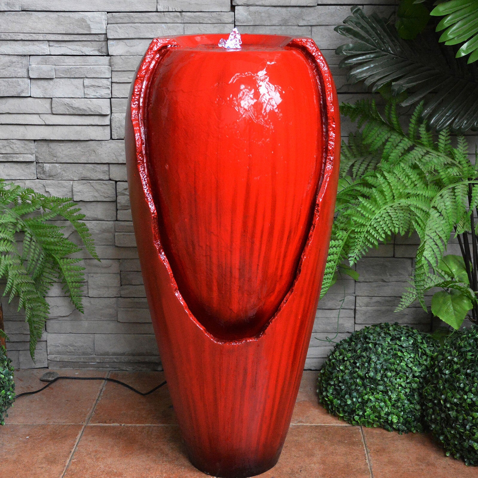 Samland 82CM BROKEN JAR WATER FEATURE FOUNTAIN WITH LED LIGHT RED V1060-BPF82R