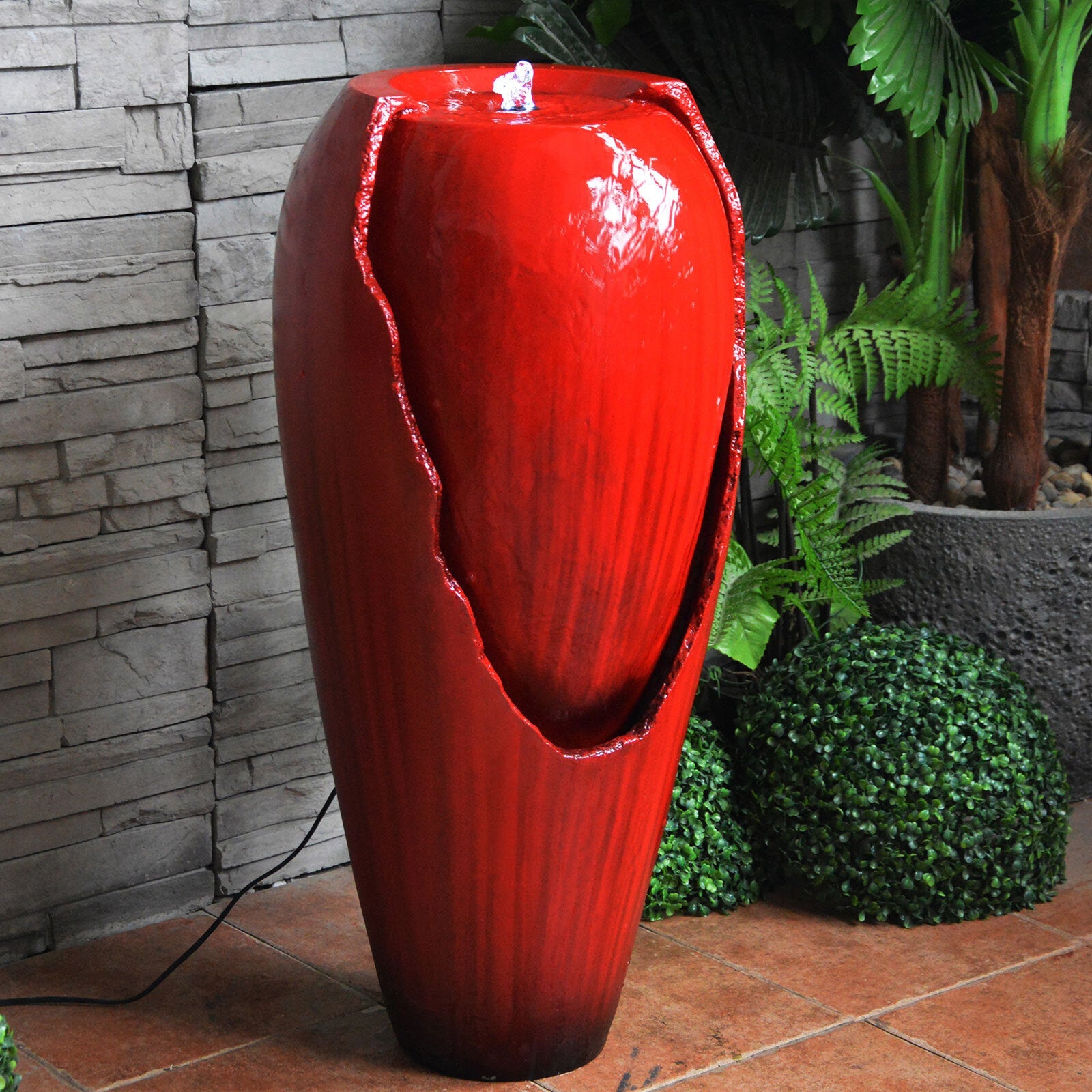 Samland 82CM BROKEN JAR WATER FEATURE FOUNTAIN WITH LED LIGHT RED V1060-BPF82R