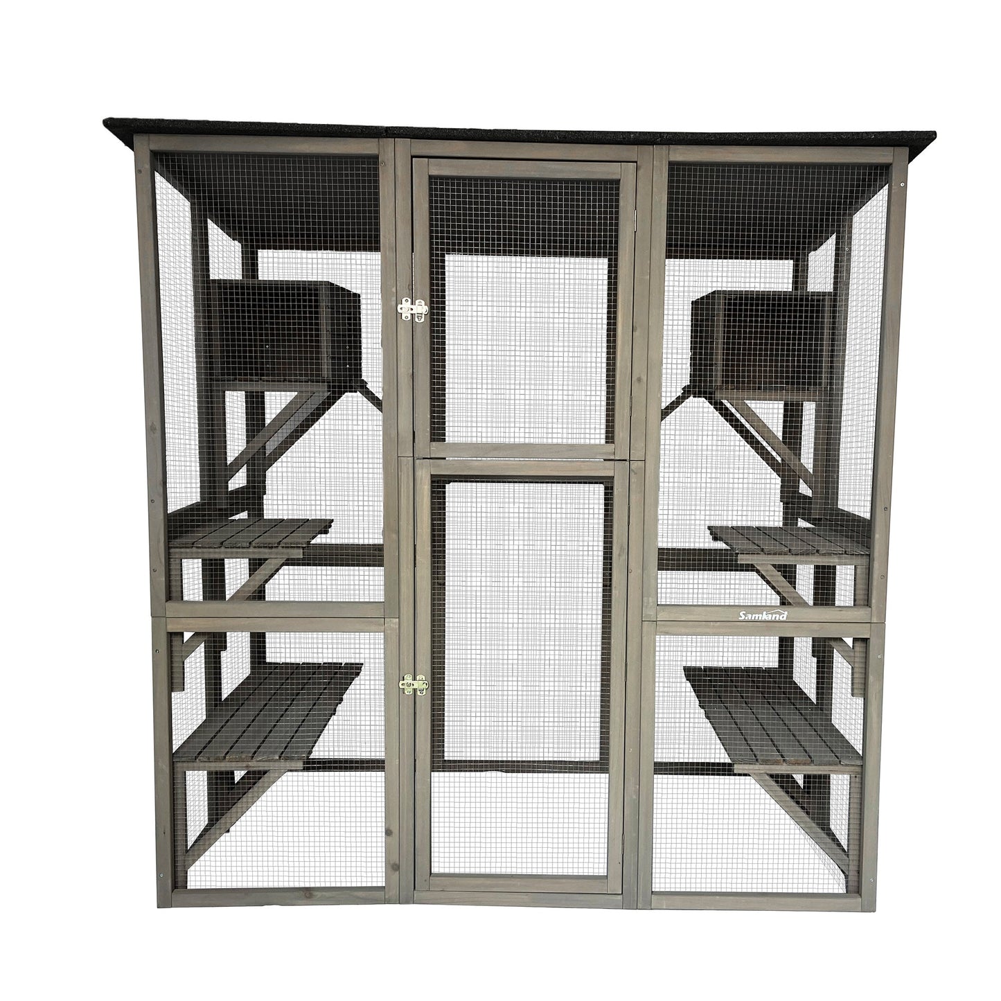 Samland Wooden Cat Cage Walk in Cat Condo House Kitten Ferret Enclosure Cage V1060-DCT2413