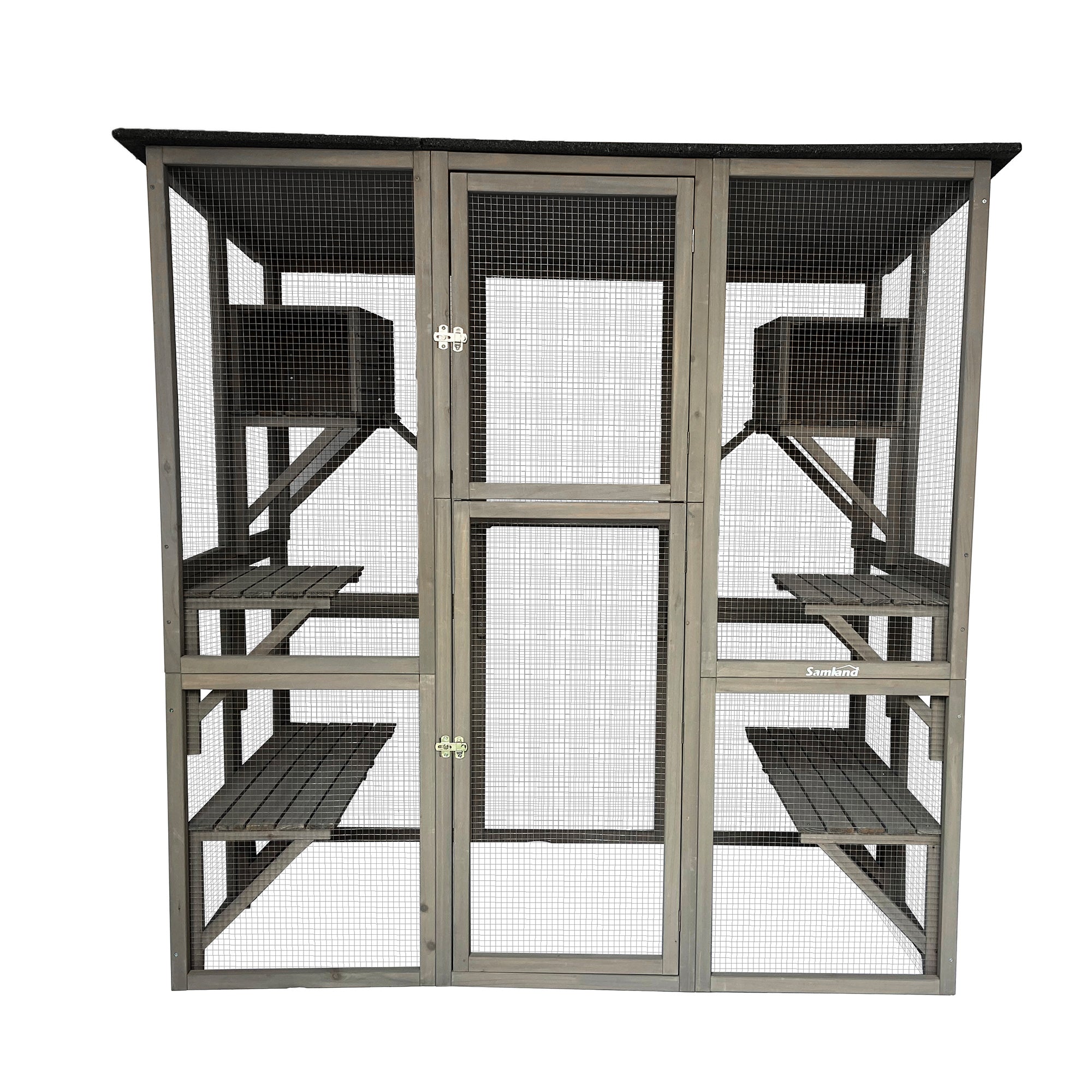 Samland Wooden Cat Cage Walk in Cat Condo House Kitten Ferret Enclosure Cage V1060-DCT2413