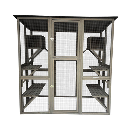 Samland Wooden Cat Cage Walk in Cat Condo House Kitten Ferret Enclosure Cage V1060-DCT2413