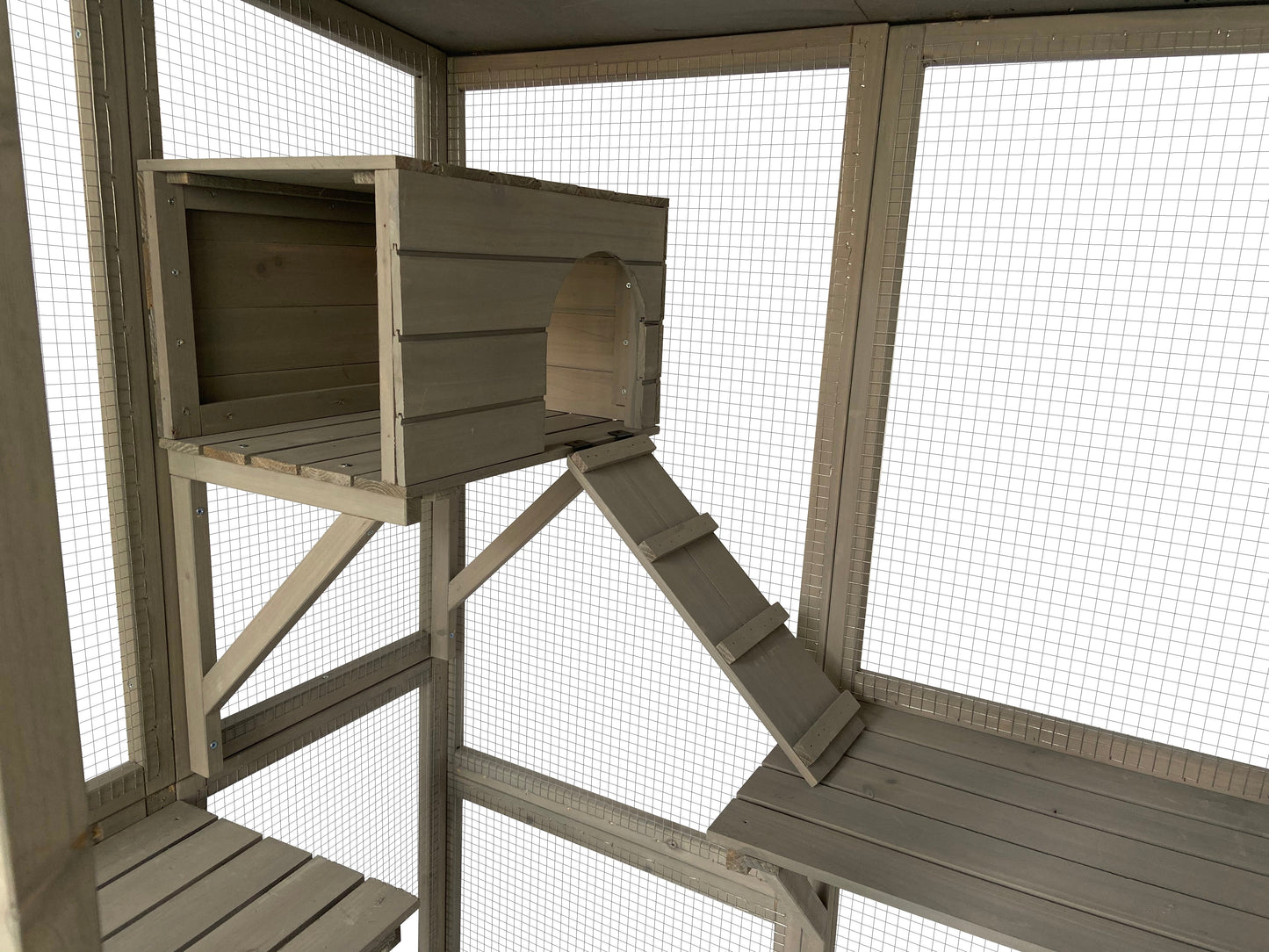 Samland Wooden Cat Cage Walk in Cat Condo House Kitten Ferret Enclosure Cage V1060-DCT2413