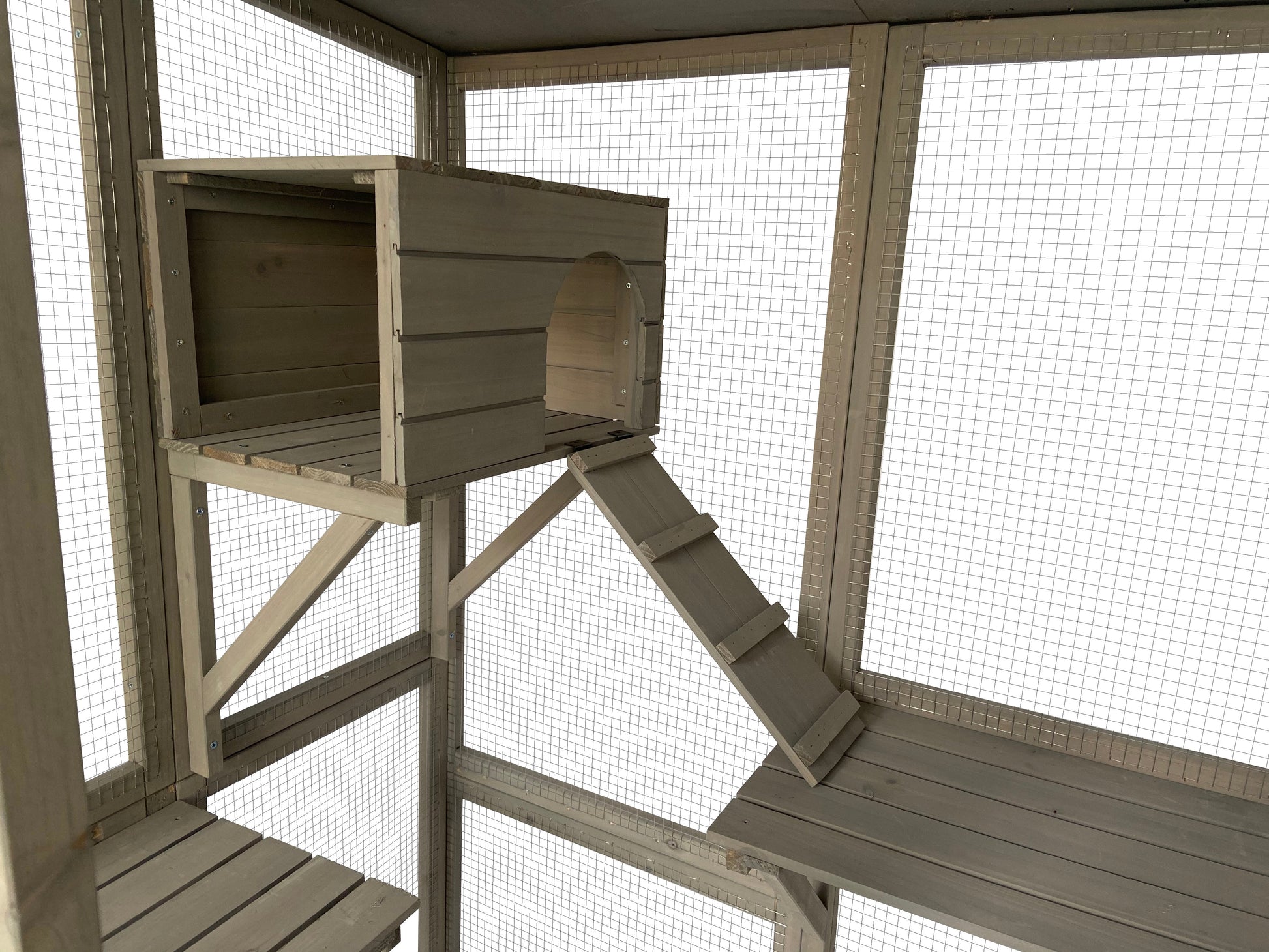 Samland Wooden Cat Cage Walk in Cat Condo House Kitten Ferret Enclosure Cage V1060-DCT2413