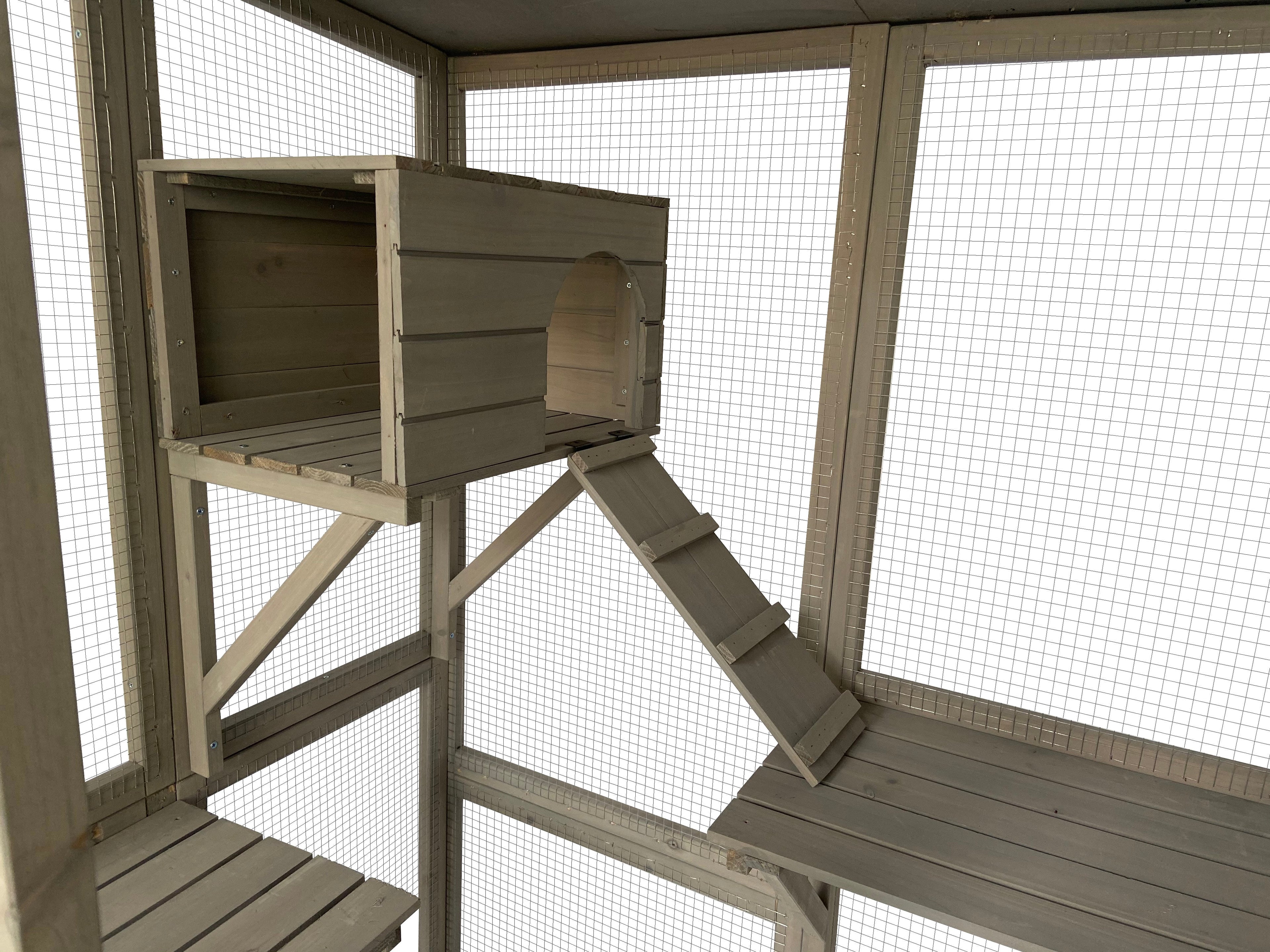 Samland Wooden Cat Cage Walk in Cat Condo House Kitten Ferret Enclosure Cage V1060-DCT2413