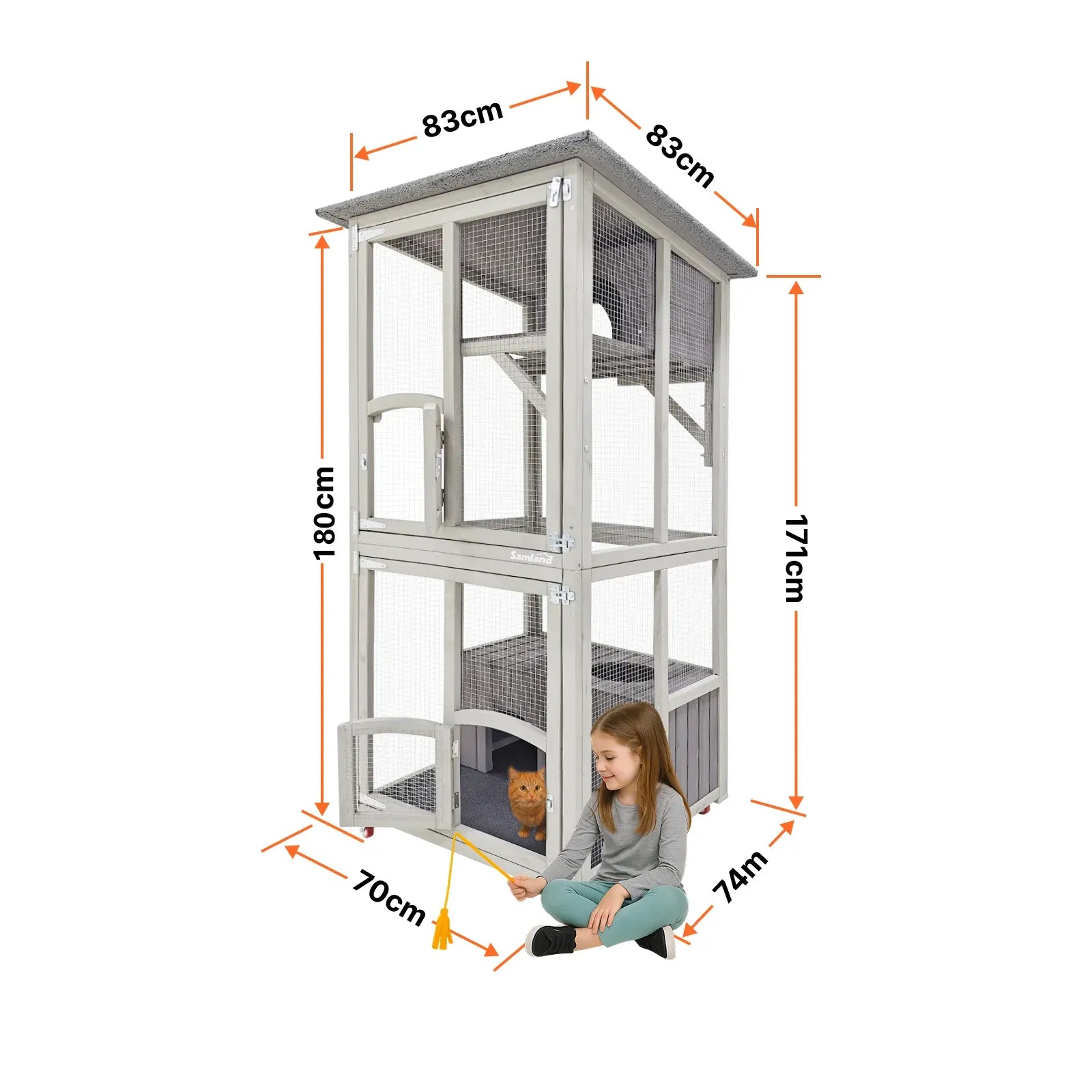 Samland Outdoor Wooden Cat Enclosure Catio with Wheels, Double Cat Houses & Roof