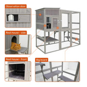 Samland Large Indoor & Outdoor Wooden Cat Enclosure with Sleeping House & Climbing Platforms