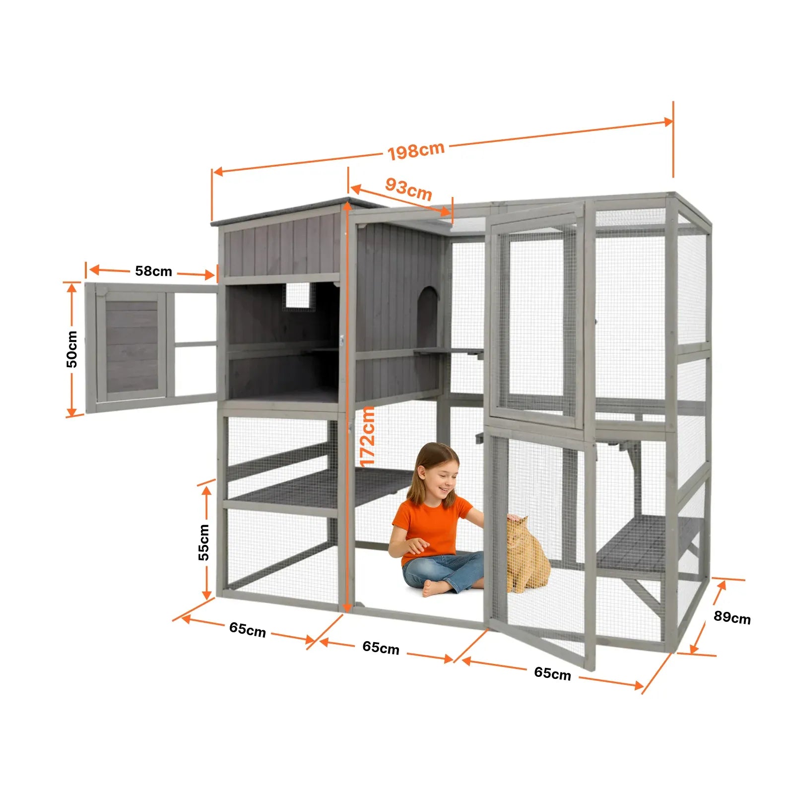 Samland Large Indoor & Outdoor Wooden Cat Enclosure with Sleeping House & Climbing Platforms