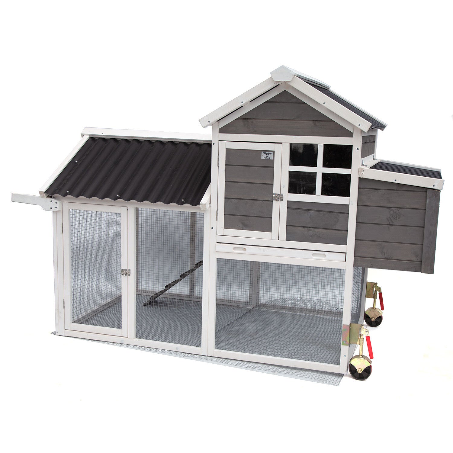 Samland WOODEN CHICKEN RANCH CHICKEN COOP WITH RUN ON WHEEL PVC ROOF V1060-DDP1745