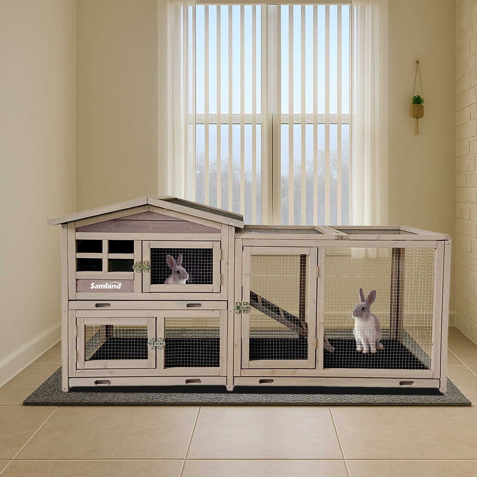 Samland Rabbit Hutch Cage Indoor and Outdoor Chicken Coop Guinea Pig Cage Bunny Cage Waterproof Roof V1060-DRT2412
