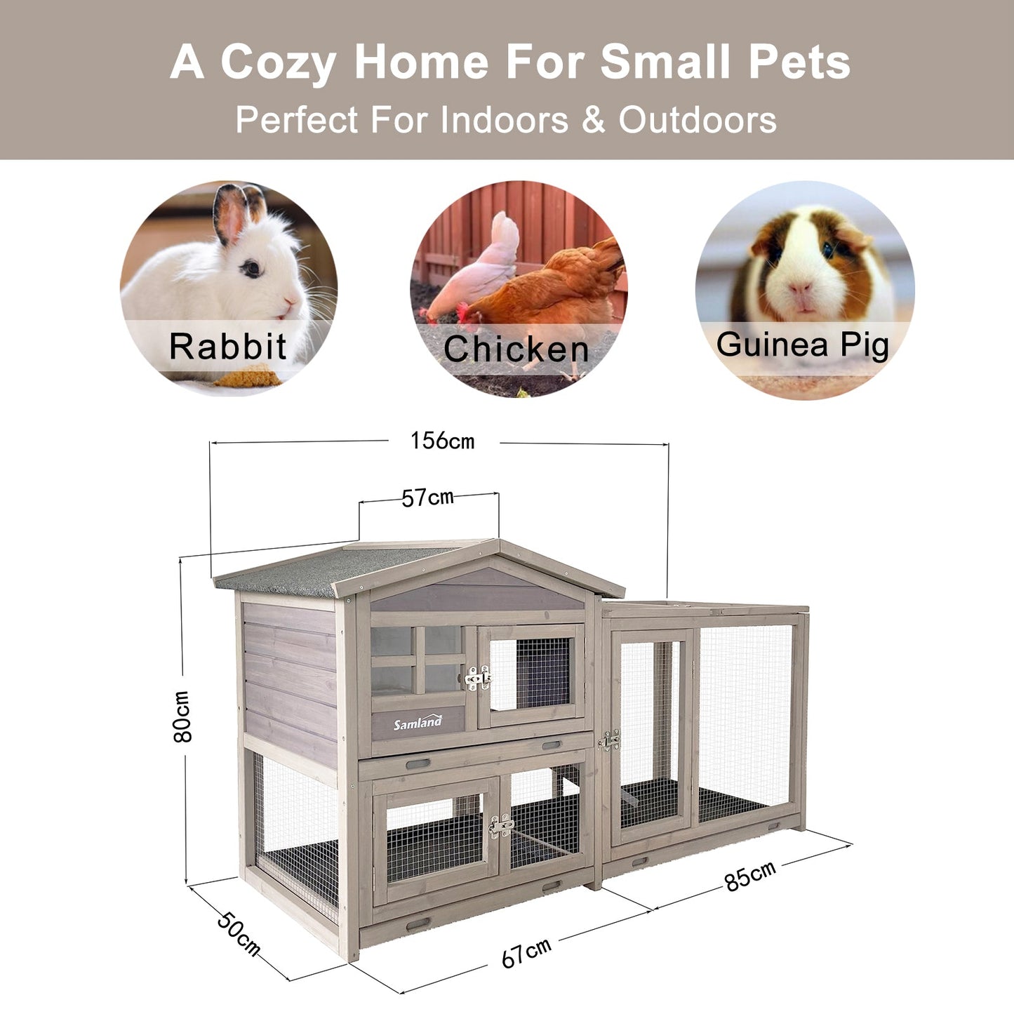 Samland Rabbit Hutch Cage Indoor and Outdoor Chicken Coop Guinea Pig Cage Bunny Cage Waterproof Roof V1060-DRT2412
