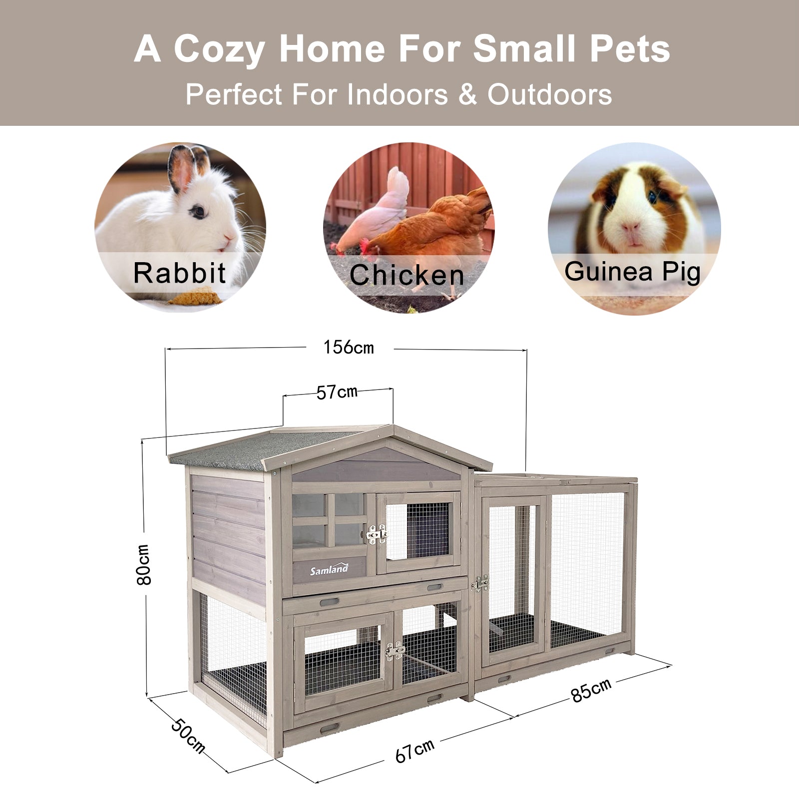 Samland Rabbit Hutch Cage Indoor and Outdoor Chicken Coop Guinea Pig Cage Bunny Cage Waterproof Roof V1060-DRT2412