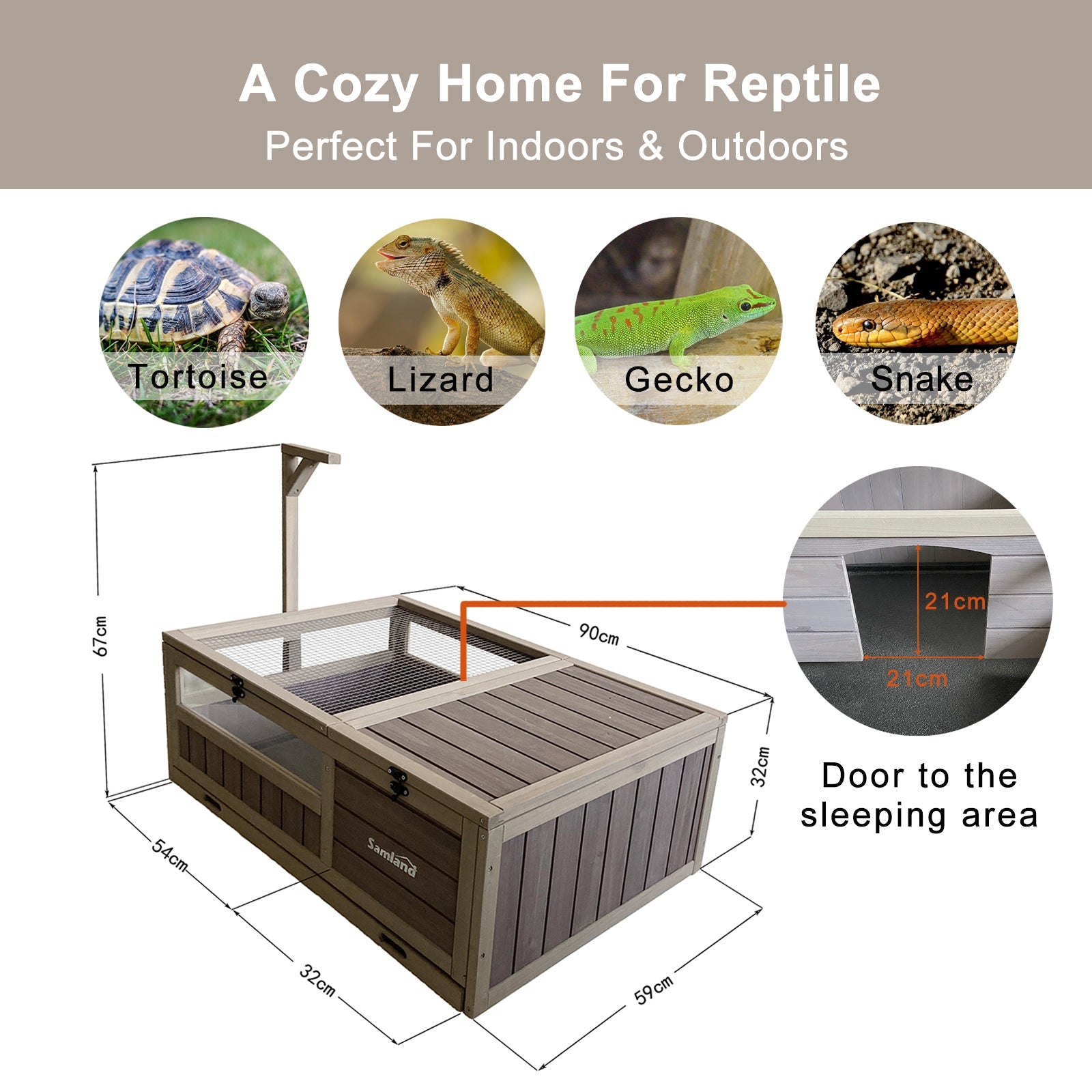 Samland Wooden Tortoise House Cage, Indoor Enclosure House Reptile Habitat Cage Box V1060-DTT2414