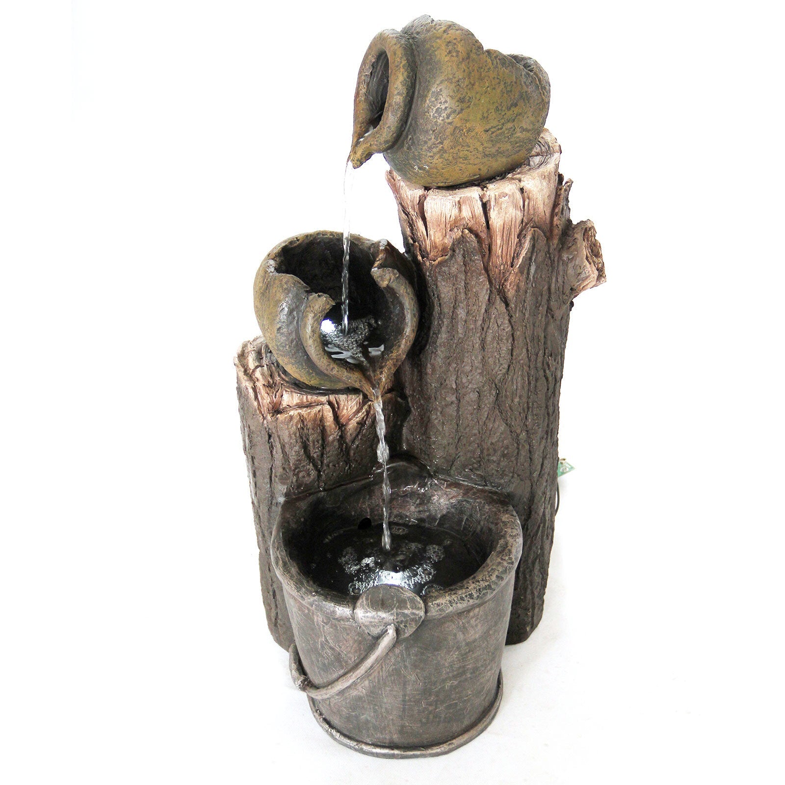 Samland RUSTIC POURING BROKEN POTS ON TREE TRUNK SOLAR WATER FOUNTAIN FEATURE V1060-F956