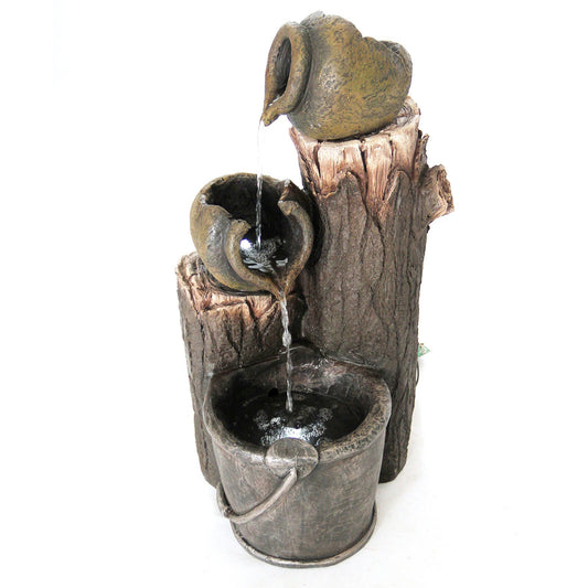 Samland RUSTIC POURING BROKEN POTS ON TREE TRUNK SOLAR WATER FOUNTAIN FEATURE V1060-F956