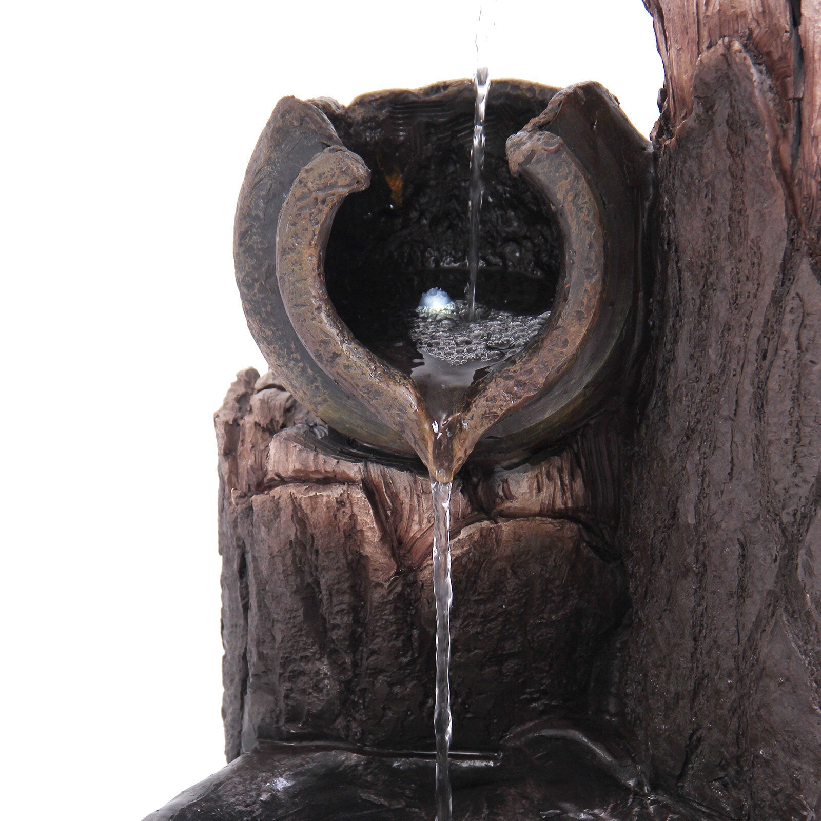Samland RUSTIC POURING BROKEN POTS ON TREE TRUNK SOLAR WATER FOUNTAIN FEATURE V1060-F956