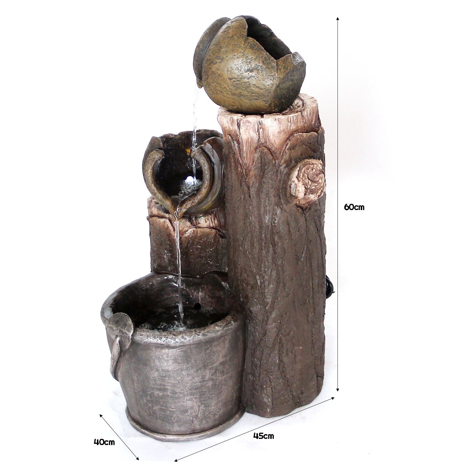 Samland RUSTIC POURING BROKEN POTS ON TREE TRUNK SOLAR WATER FOUNTAIN FEATURE V1060-F956