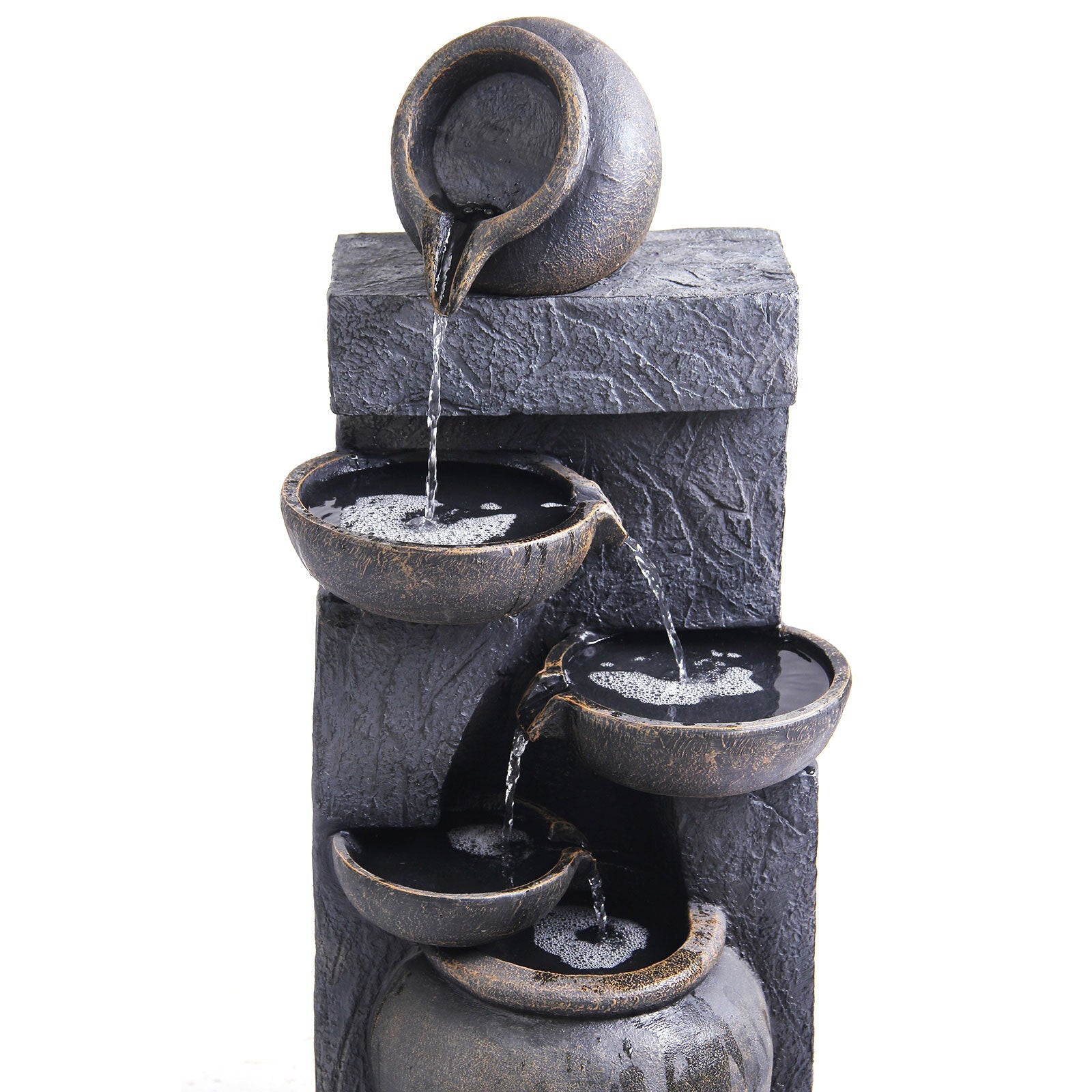 Samland 5 TIERS RUSTIC POURING POTS SOLAR WATER FOUNTAIN FEATURE V1060-L954