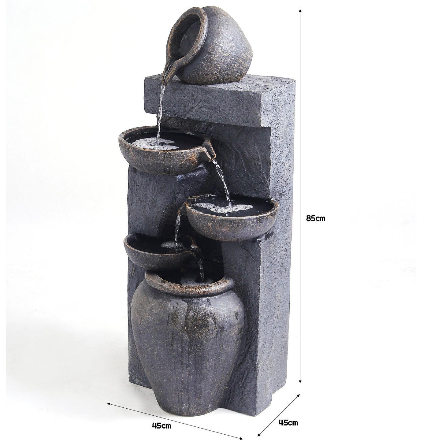 Samland 5 TIERS RUSTIC POURING POTS SOLAR WATER FOUNTAIN FEATURE V1060-L954