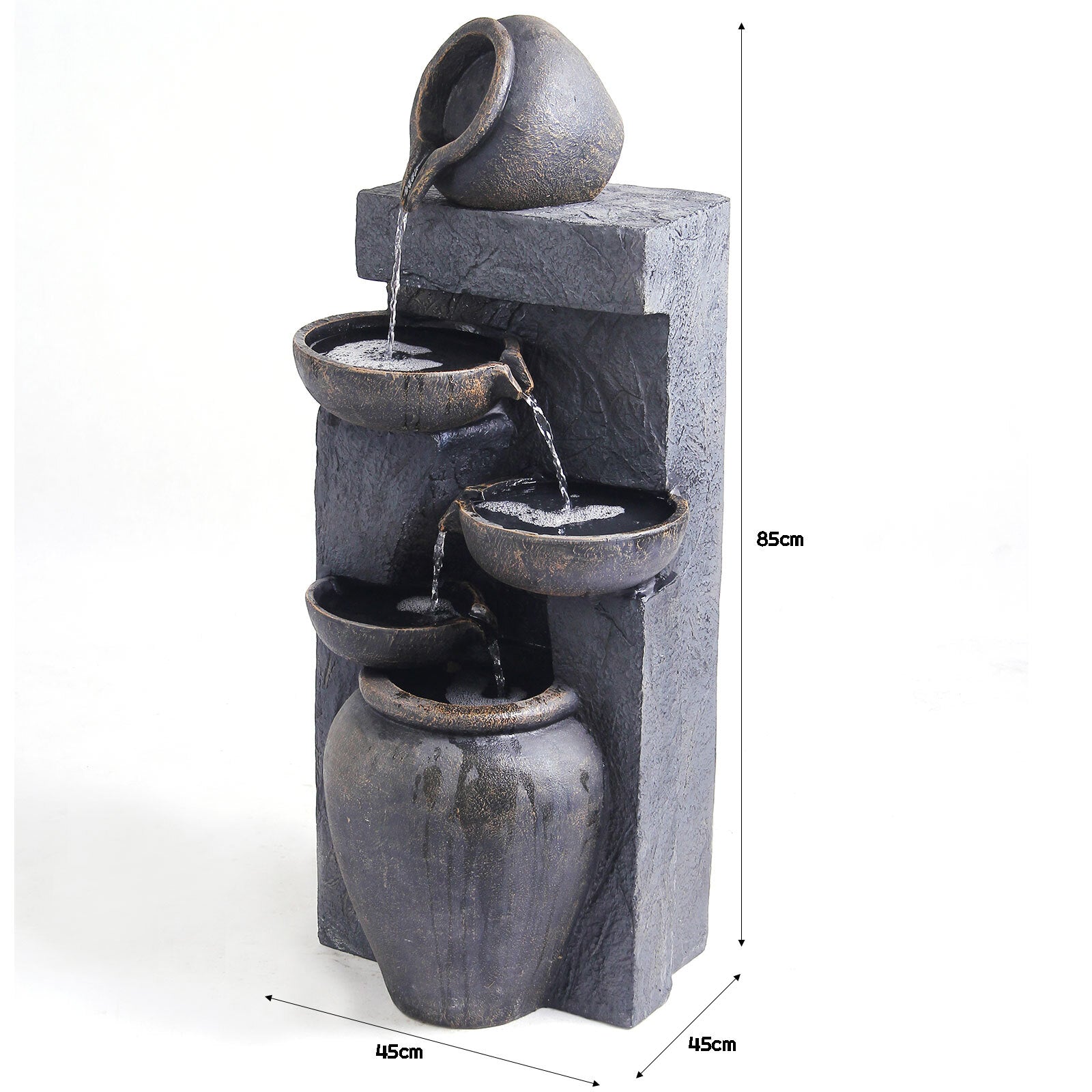 Samland 5 TIERS RUSTIC POURING POTS SOLAR WATER FOUNTAIN FEATURE V1060-L954